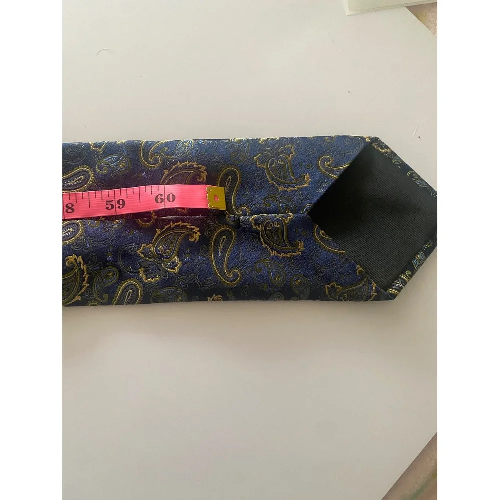 BOCARA Mens Silk‎ Tie Navy Blue Gold Paisley Formal Necktie